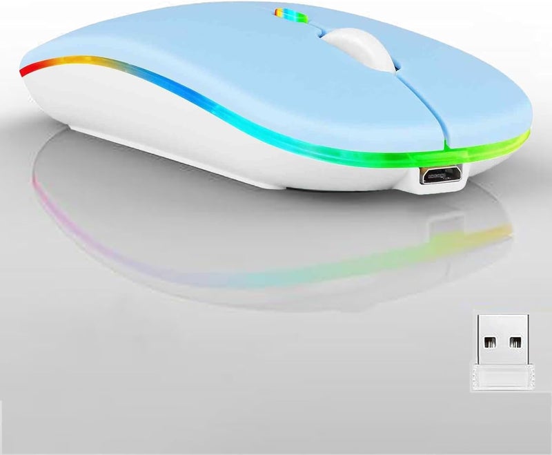 Guiheng Wireless Bluetooth Mouse,LED Dual Mode Rechargeable Silent Slim Laptop Mouse,Portable(BT5.2+USB Receiver) Dual Mode Computer Mice,for Laptop,Desktop Computer,ipad Tablet,Phone,TV (Blue) - Image 1